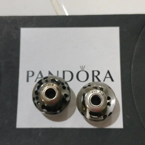 Pandora XL Black Blossoms Sterling Silver Glass Charms, Set of 2, 790752